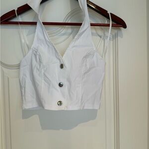 Divided White Button-Up Crop Top